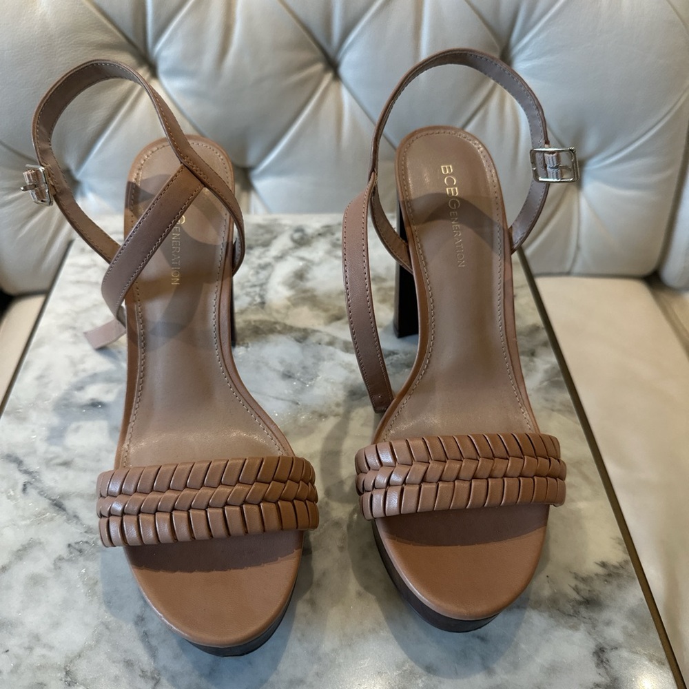 BCBG Tan Braided Heels